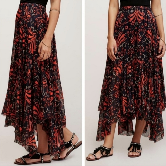 Free People Tattered Handkerchief Asymmetric Print Skirt S - Picture 3 of 14